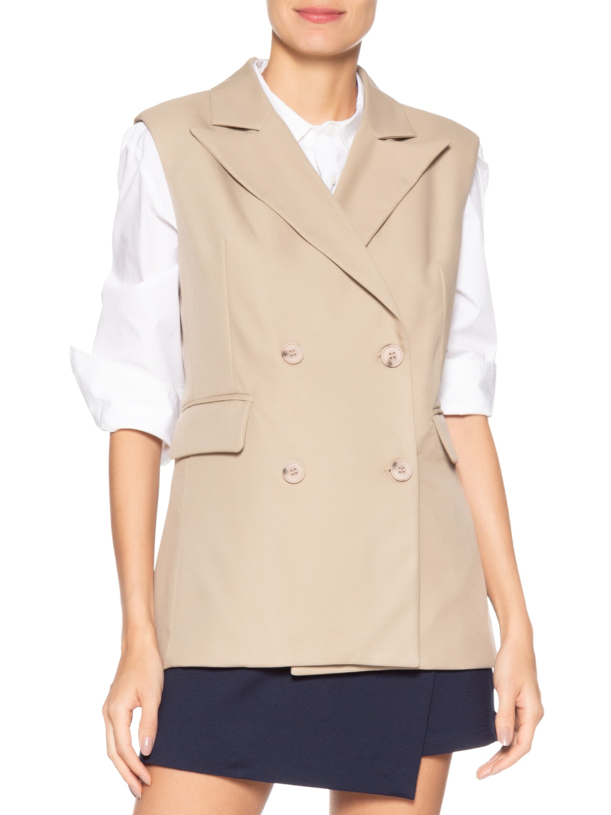 Colete Feminino Alongado Bege Basiq