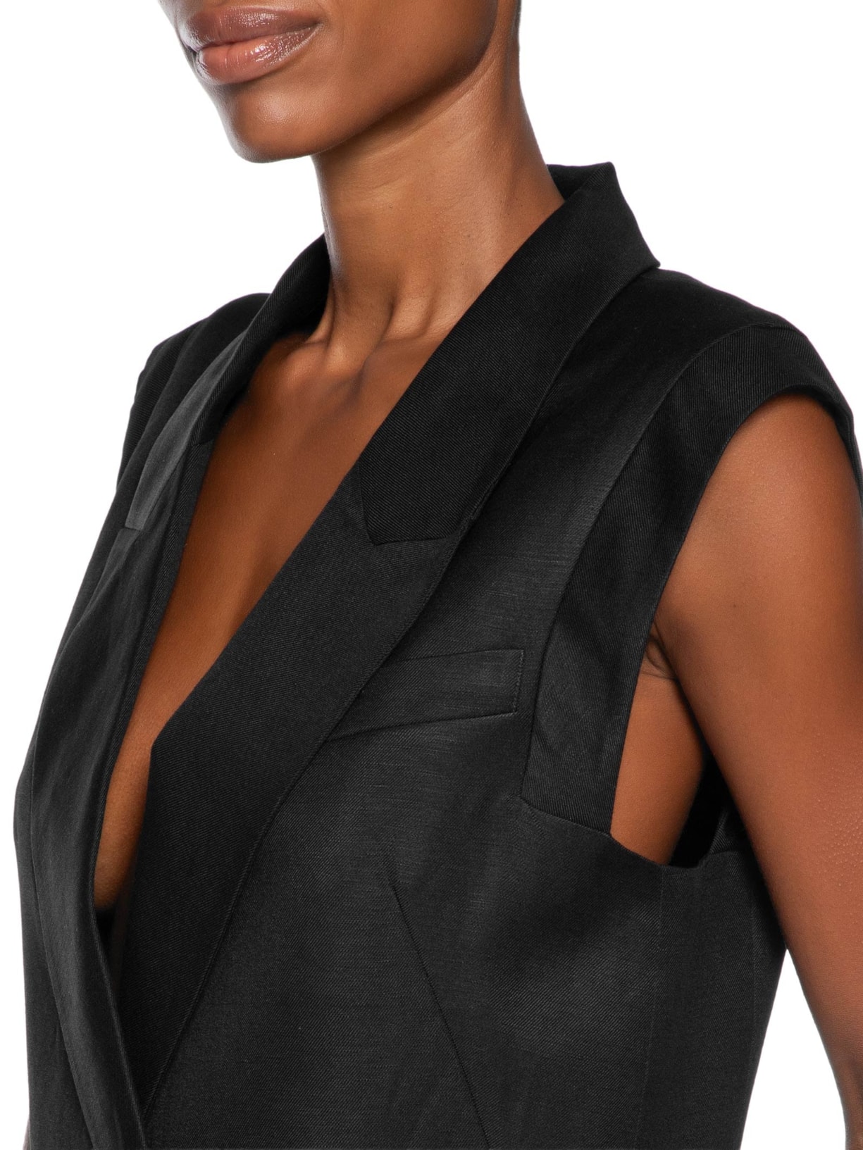 Colete Feminino Alongado Com Linho Preto Animale