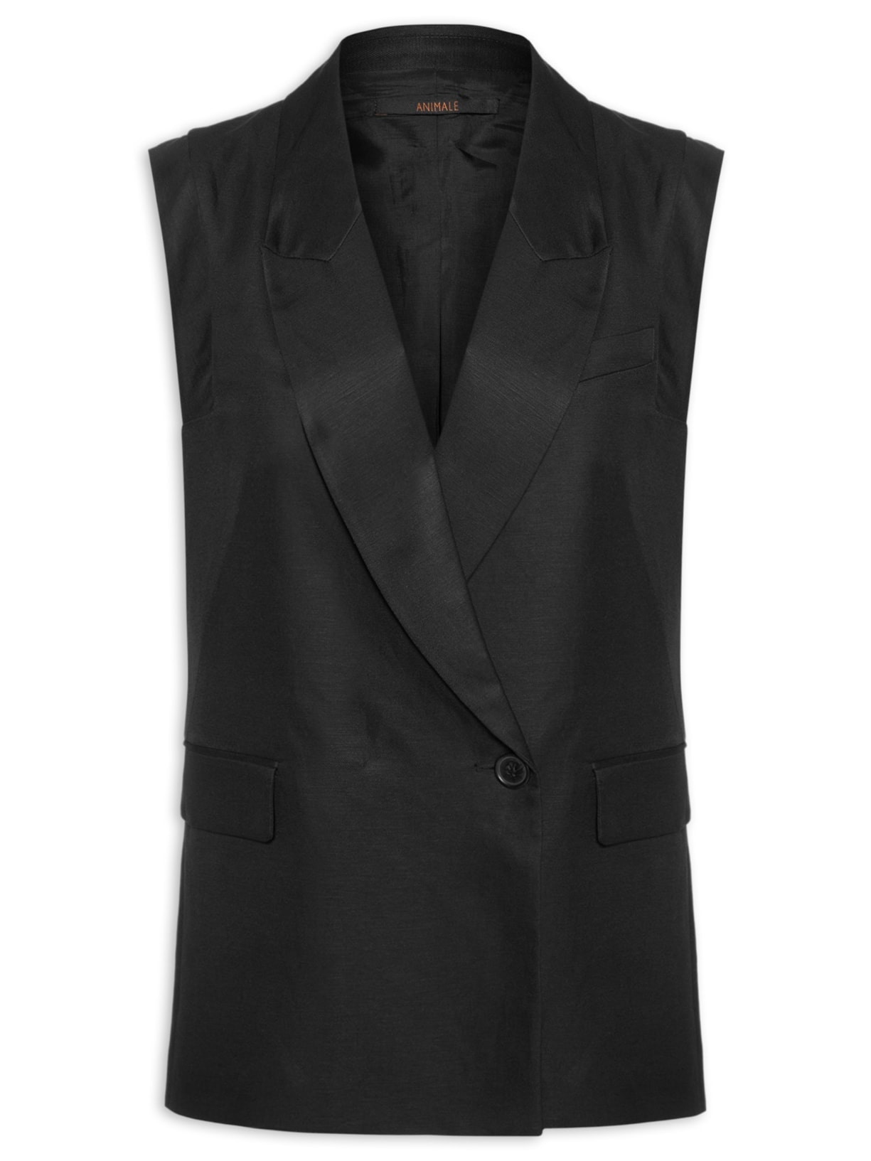 Colete Feminino Alongado Com Linho Preto Animale