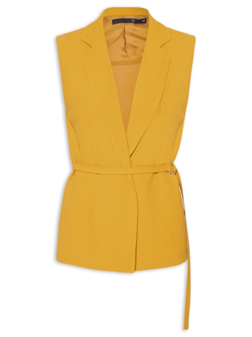 Colete Feminino Alongado Em Crepe - Amarelo