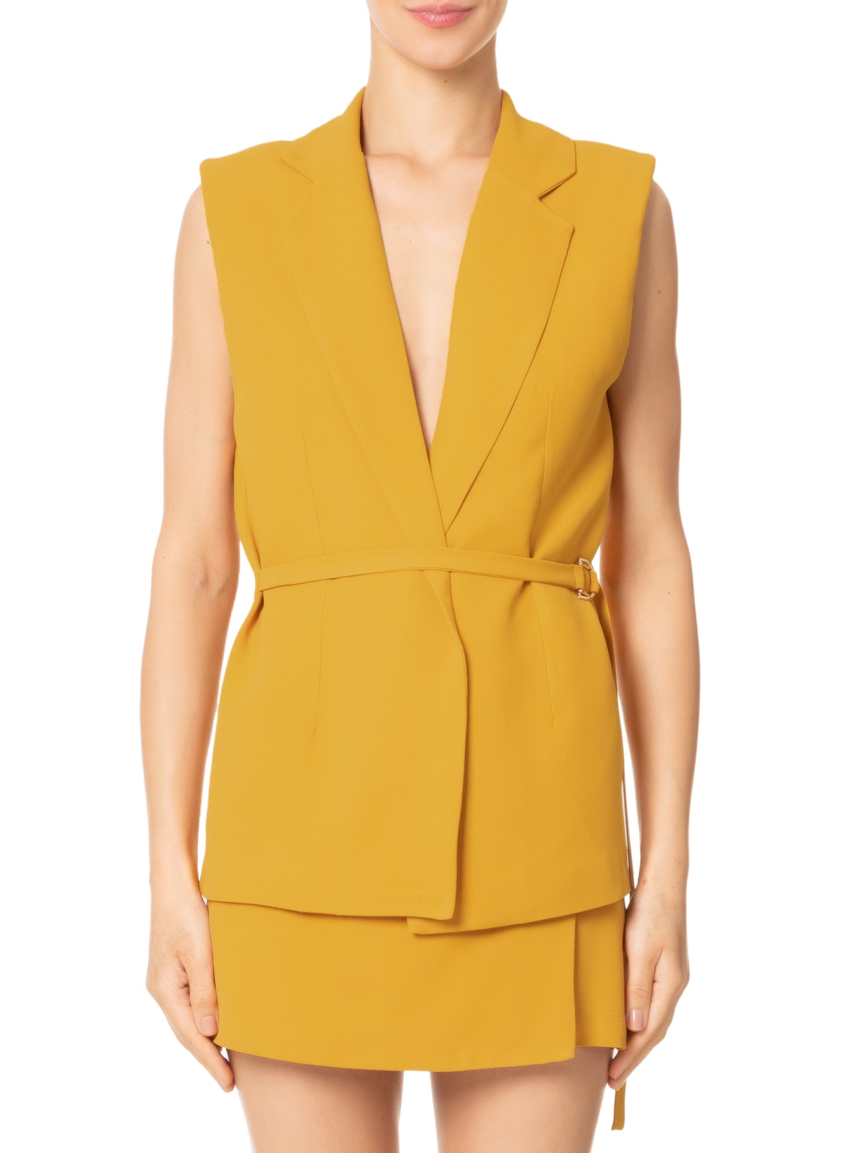 Colete Feminino Alongado Em Crepe Amarelo '2Essential