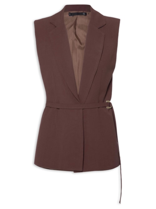 Colete Feminino Alongado Em Crepe - Marrom