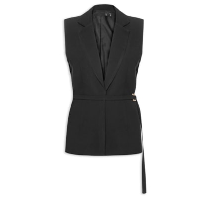 Colete Feminino Alongado Em Crepe - Preto