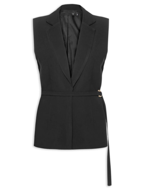Colete Feminino Alongado Em Crepe - Preto