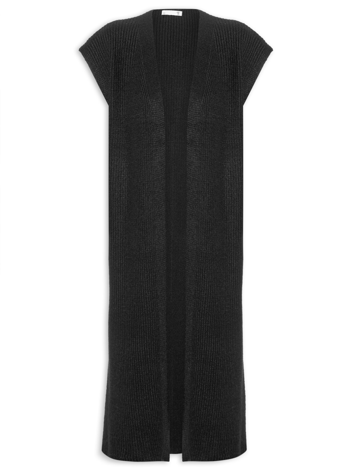 Colete Feminino Alongado Em Tricot Sem Manga - Preto