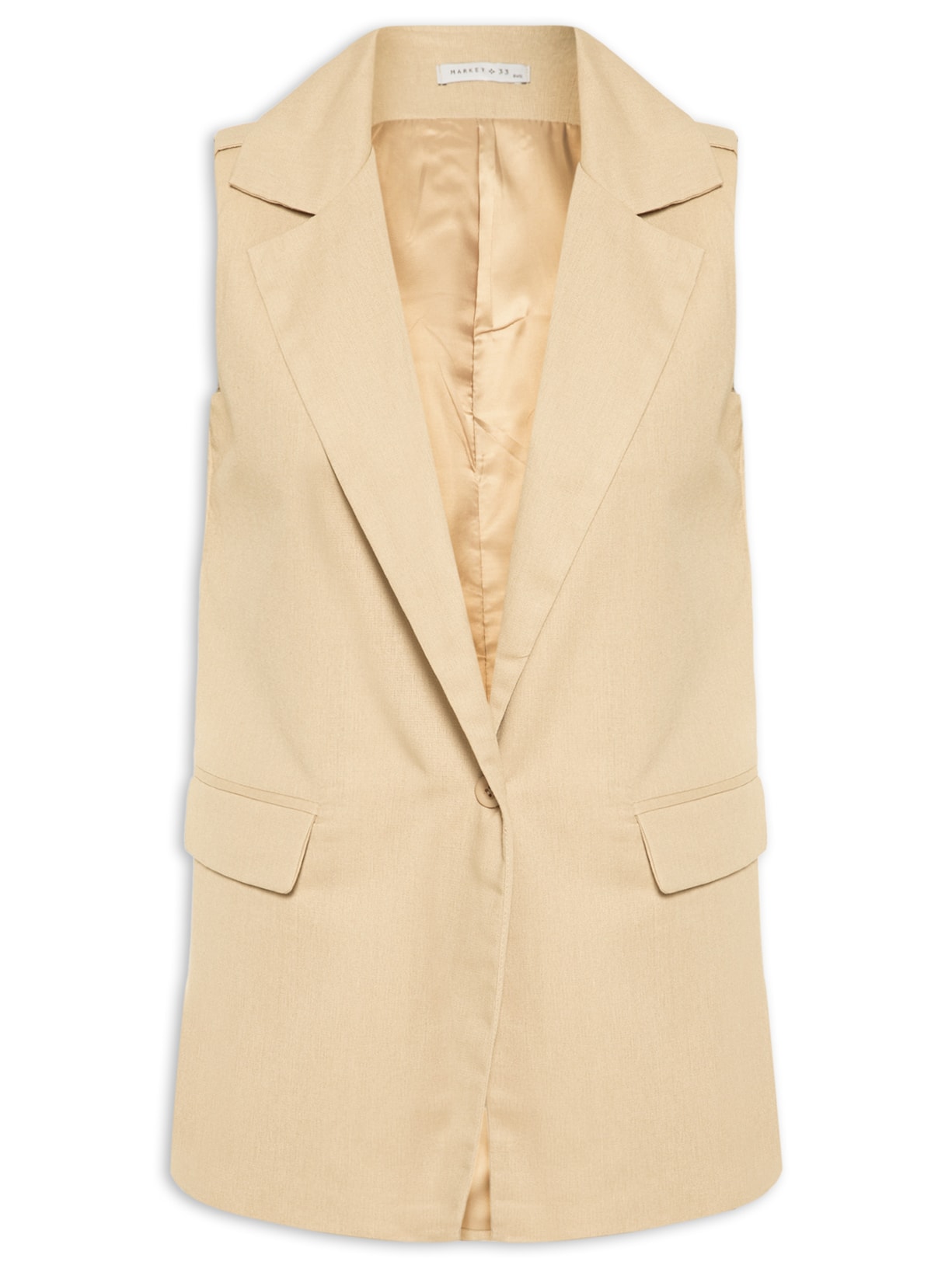 Colete Feminino Alongado Linho - Bege