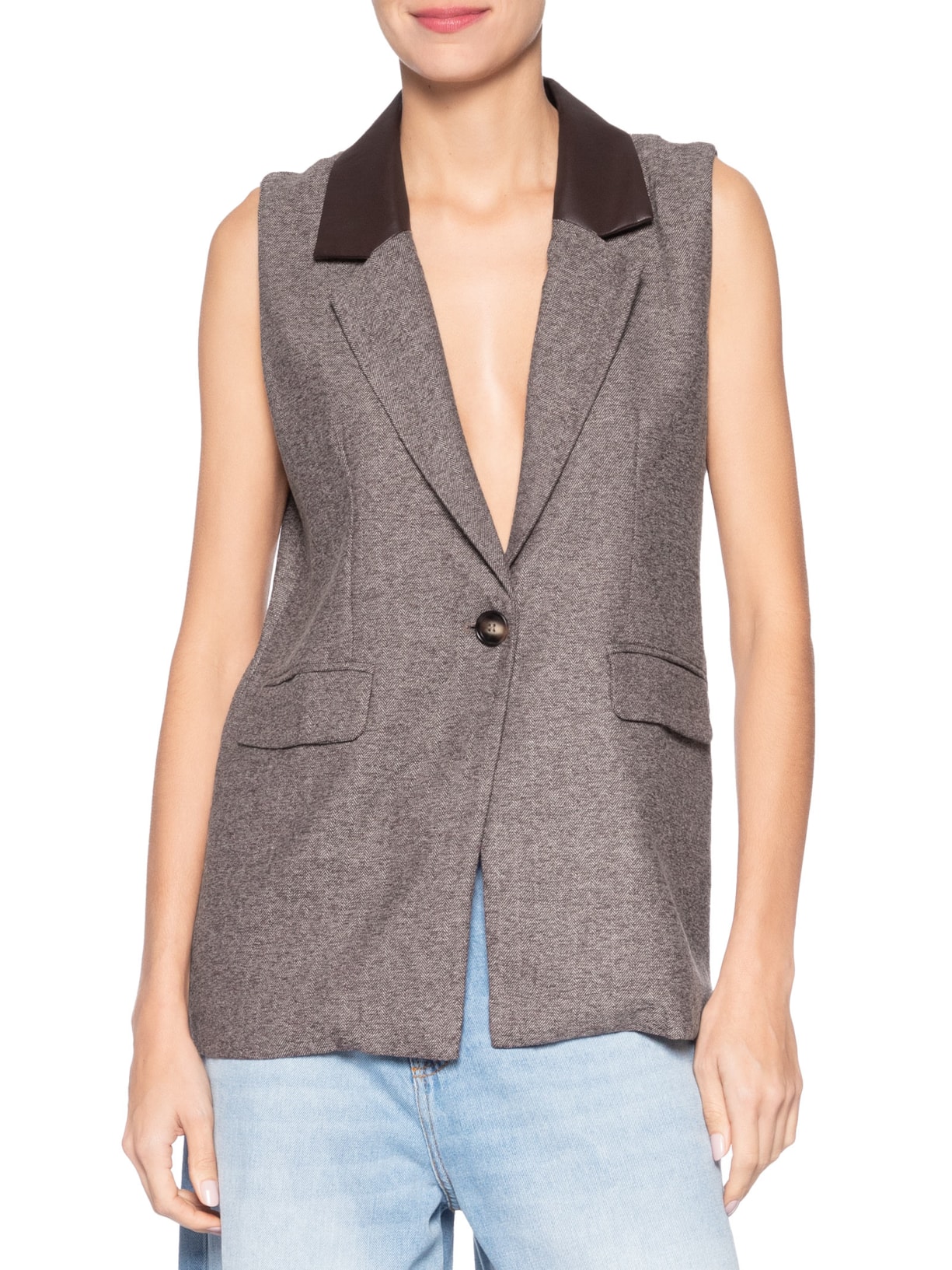 Colete Feminino  Alongado Marrom Market 33