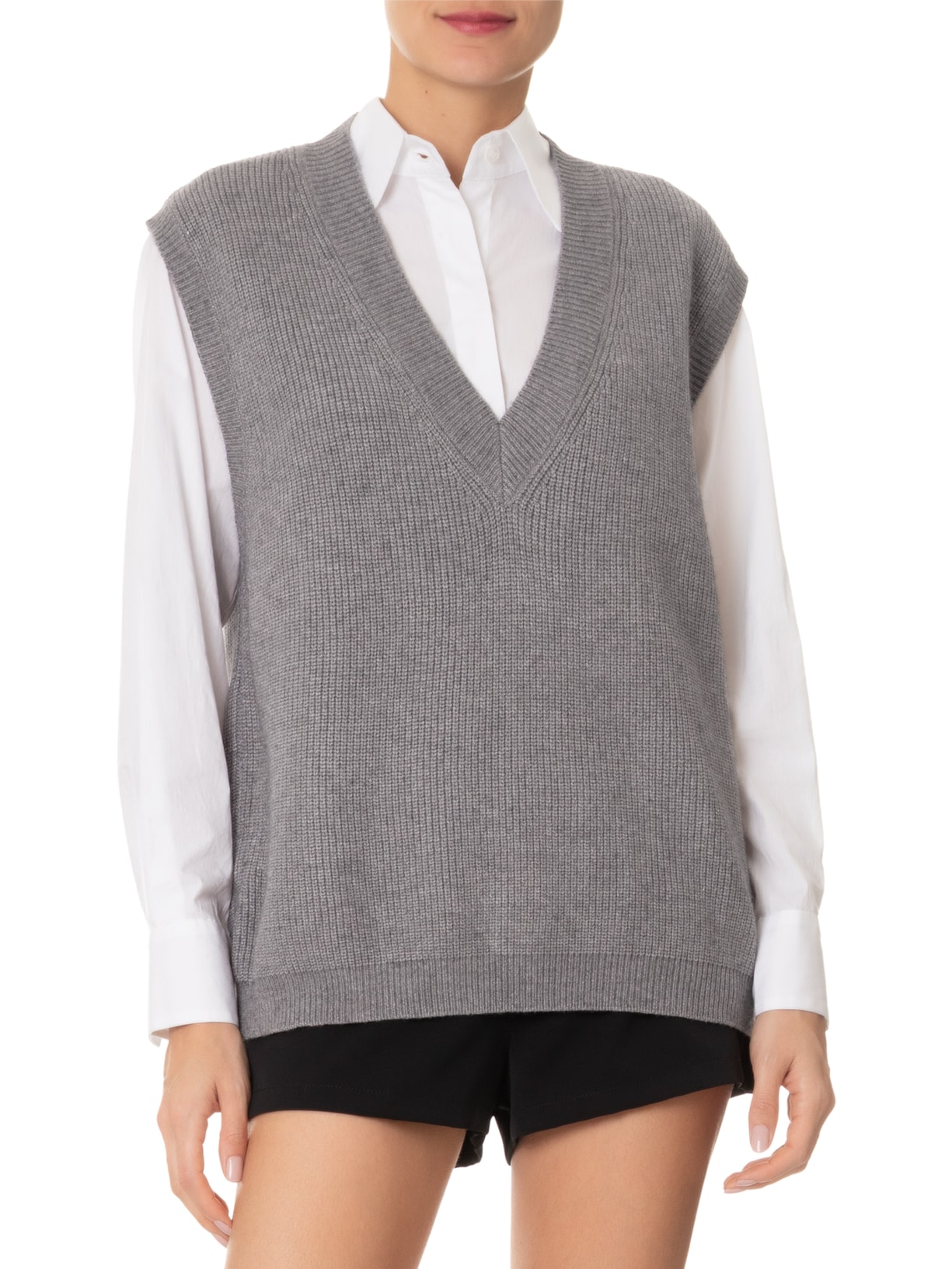 Colete Feminino Amplo em Tricot Cinza '2Essential