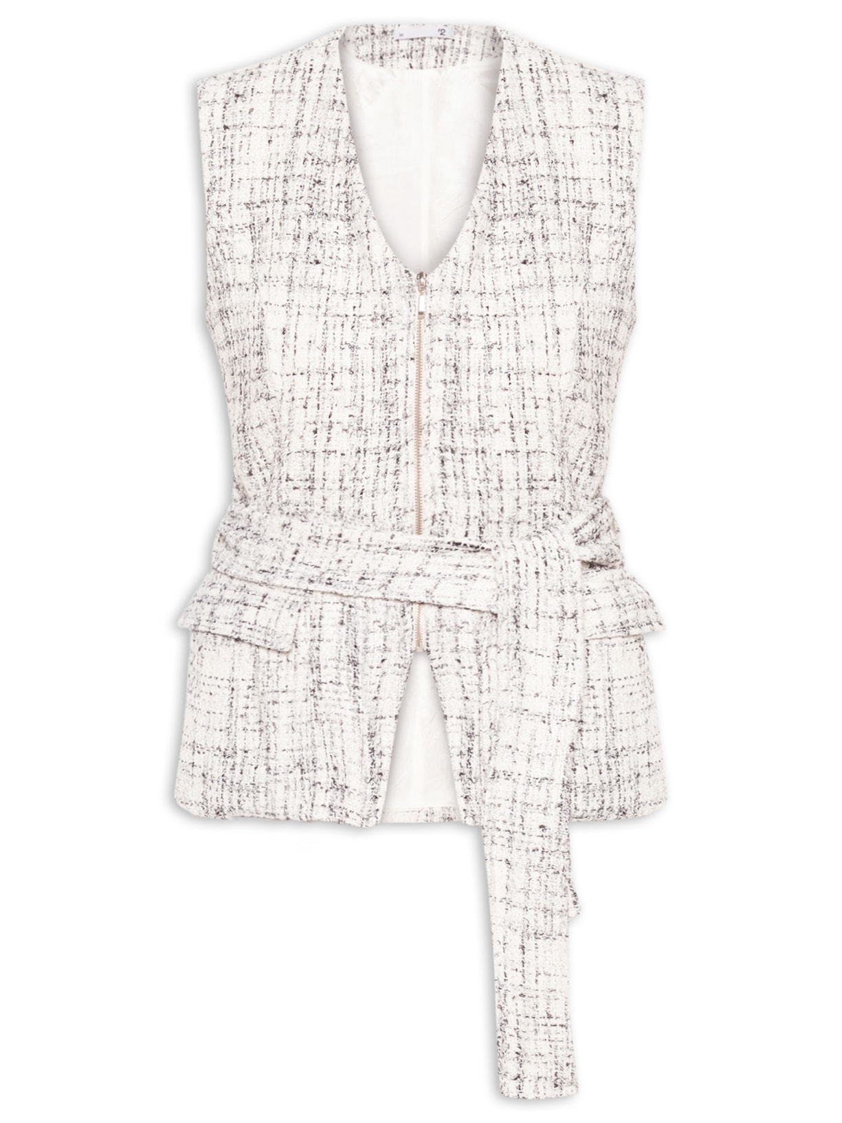 Colete Feminino Amplo Em Tweed Off White '2Essential