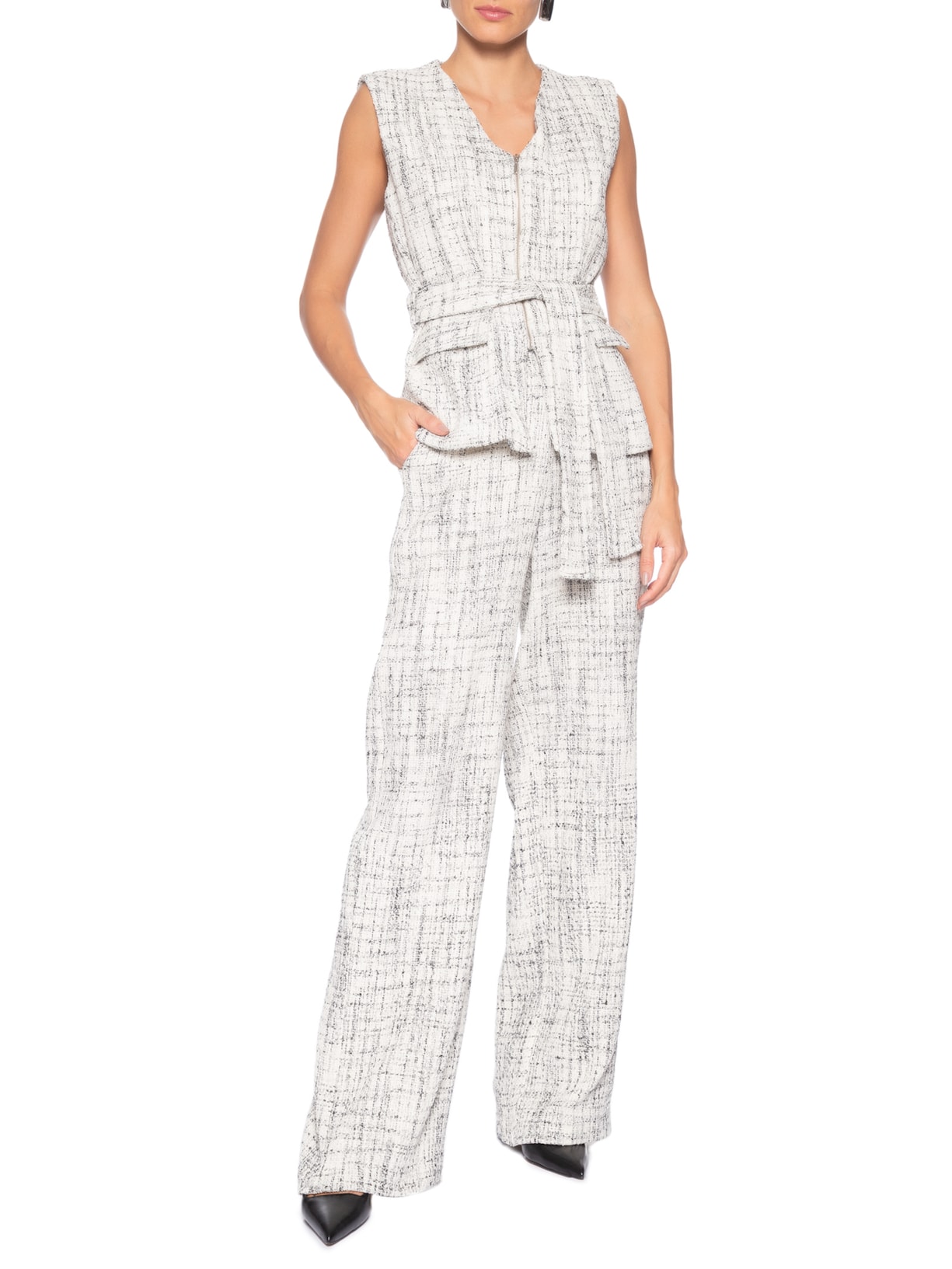 Colete Feminino Amplo Em Tweed Off White '2Essential