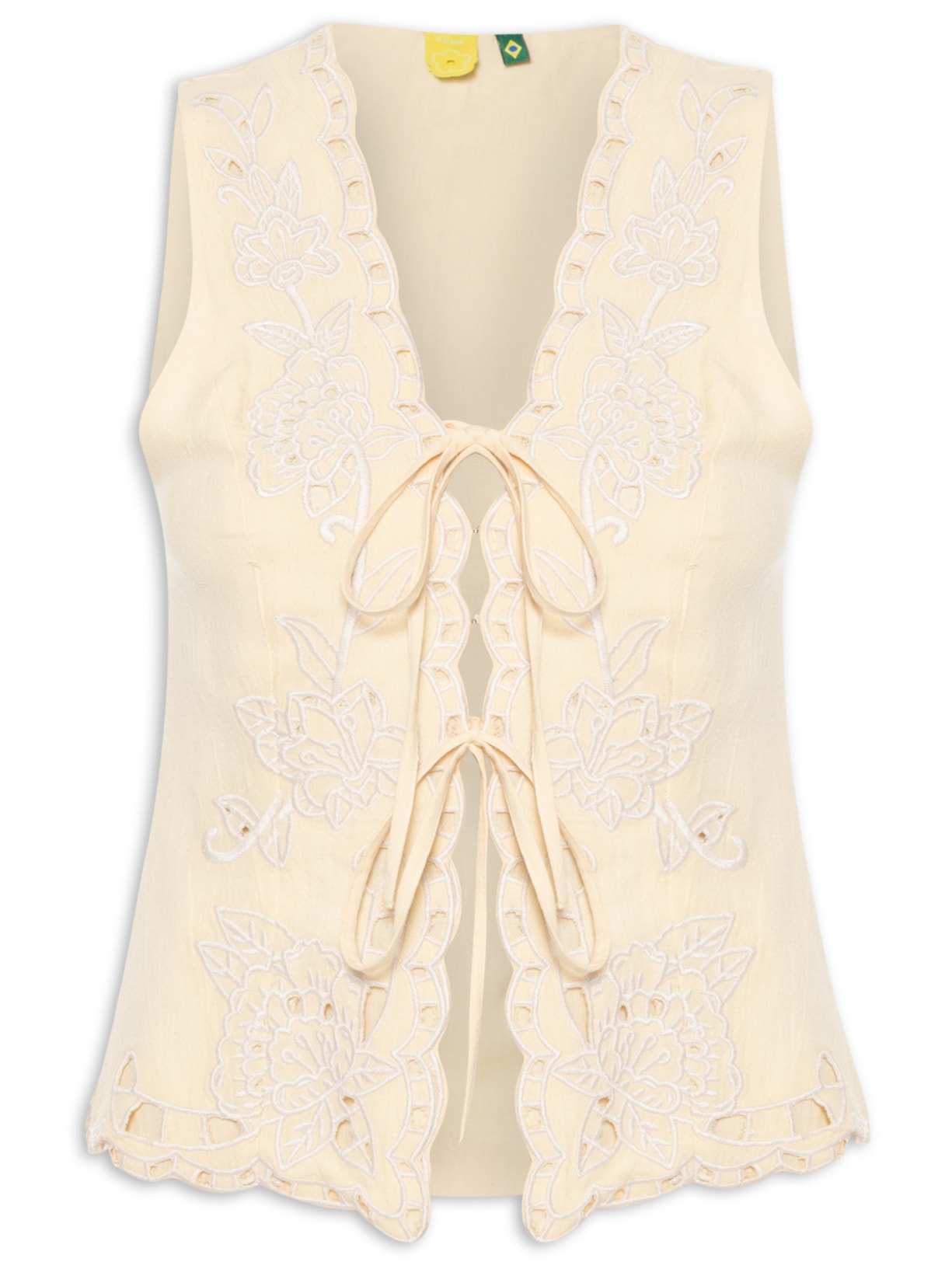 Colete Feminino Bordado Artesanal - Amarelo