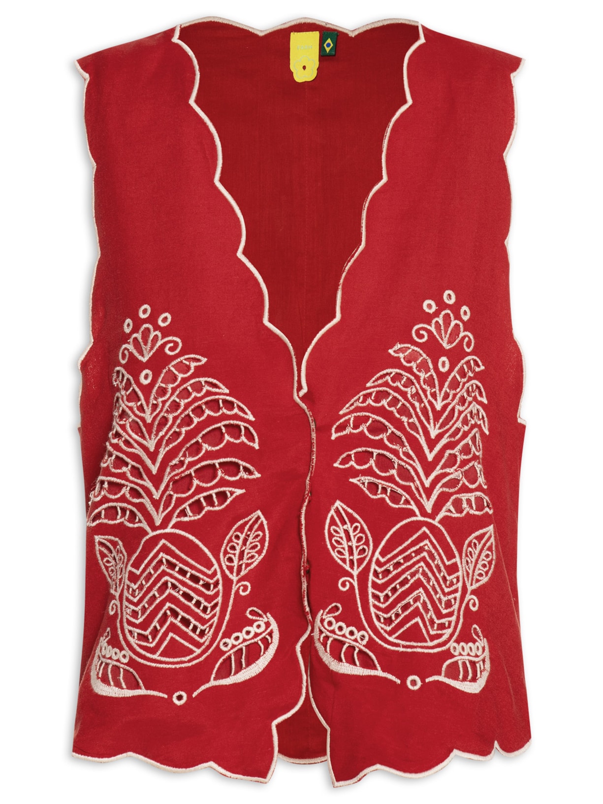 Colete Feminino Bordado Lembrança De Verão - Vermelho