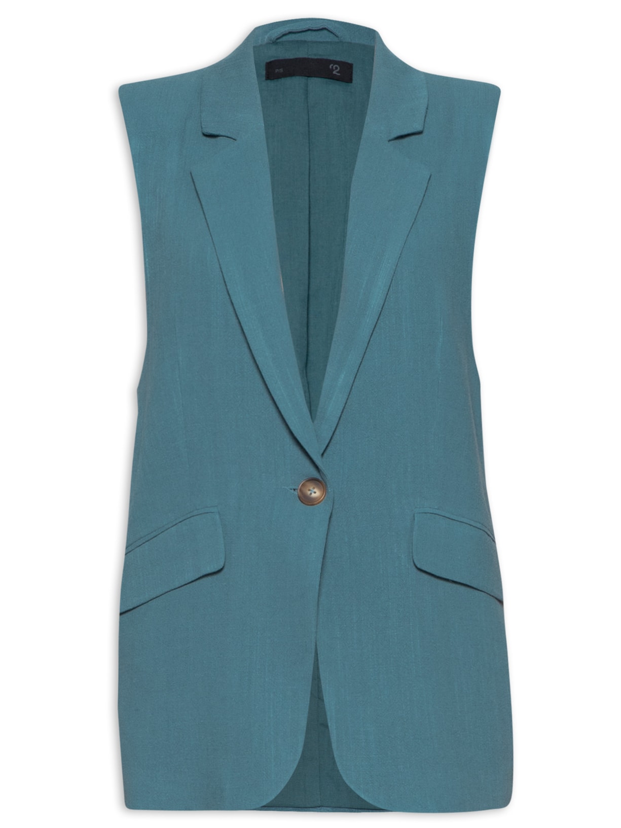 Colete Feminino Botão Único Com Bolsos - Azul