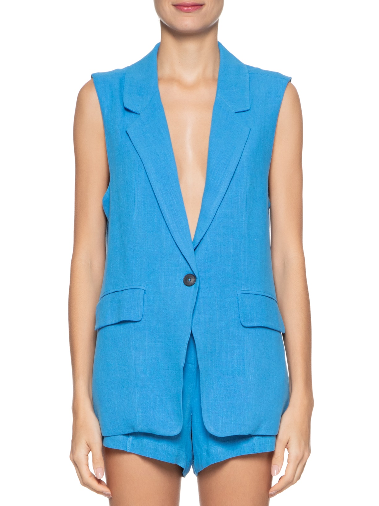 Colete Feminino Botão Único Com Bolsos Azul '2Essential