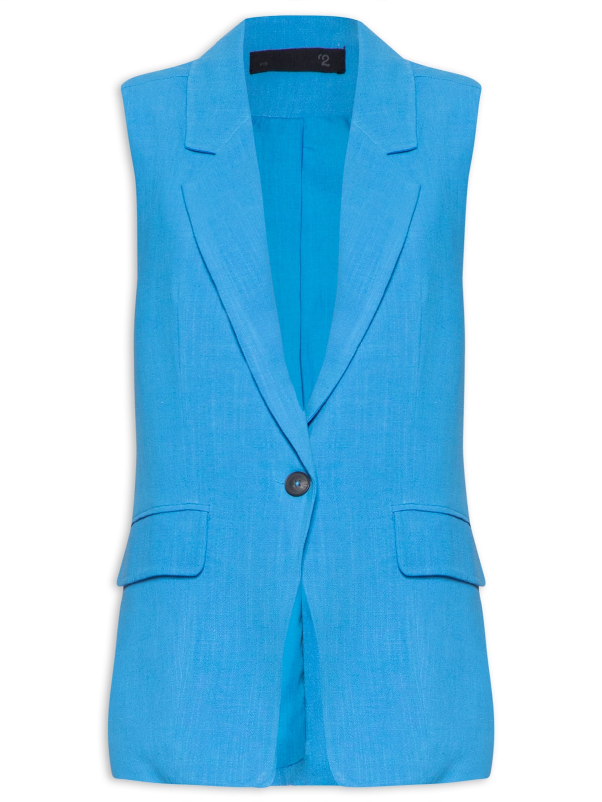 Colete Feminino Botão Único Com Bolsos - Azul