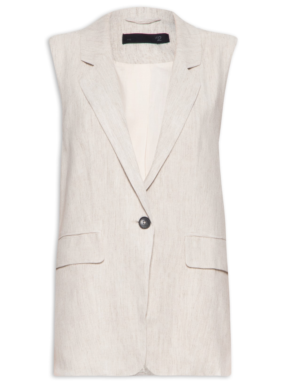 Colete Feminino Botão Único Com Bolsos - Bege