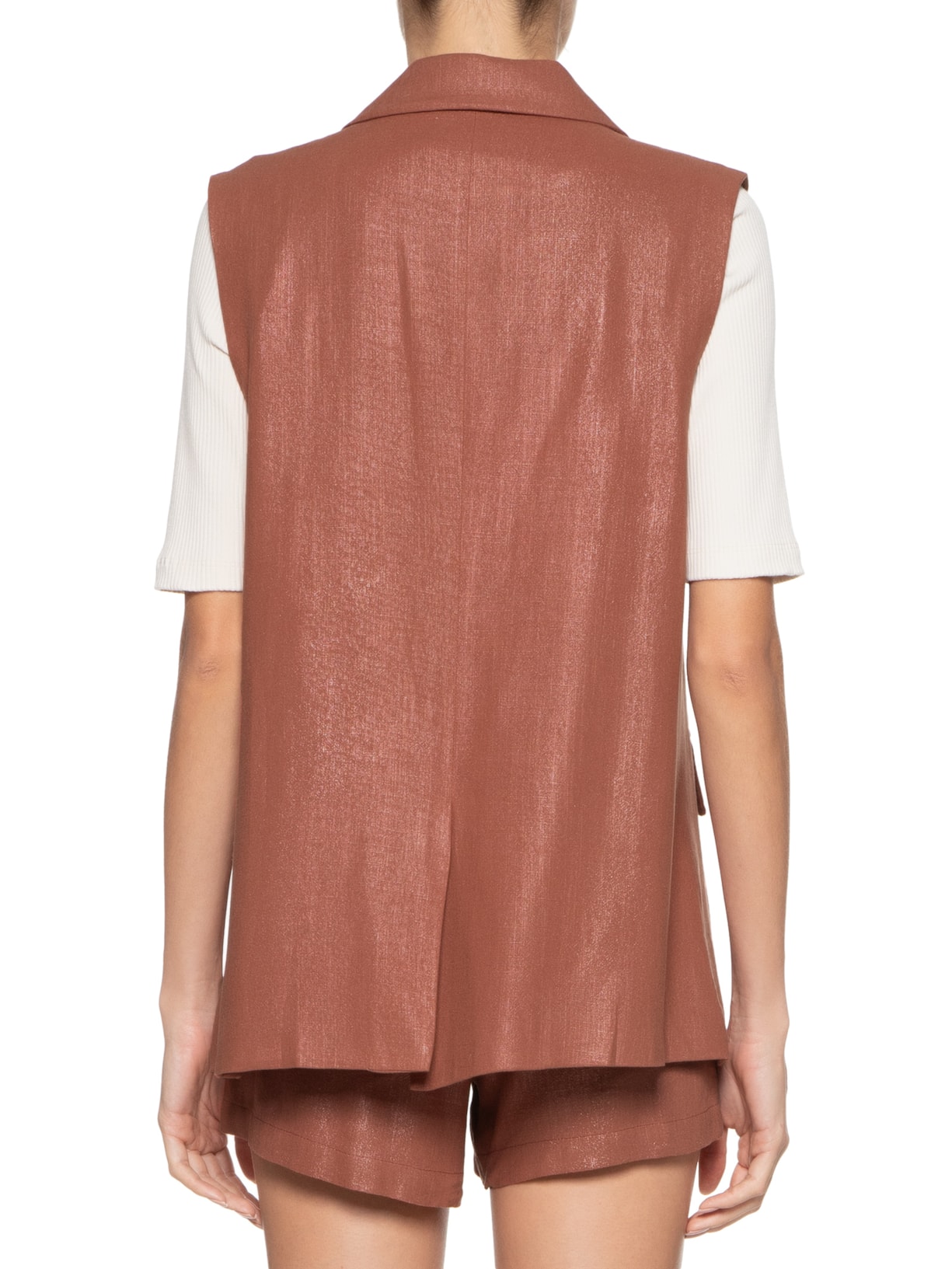 Colete Feminino Botão Único Com Bolsos Marrom '2Essential