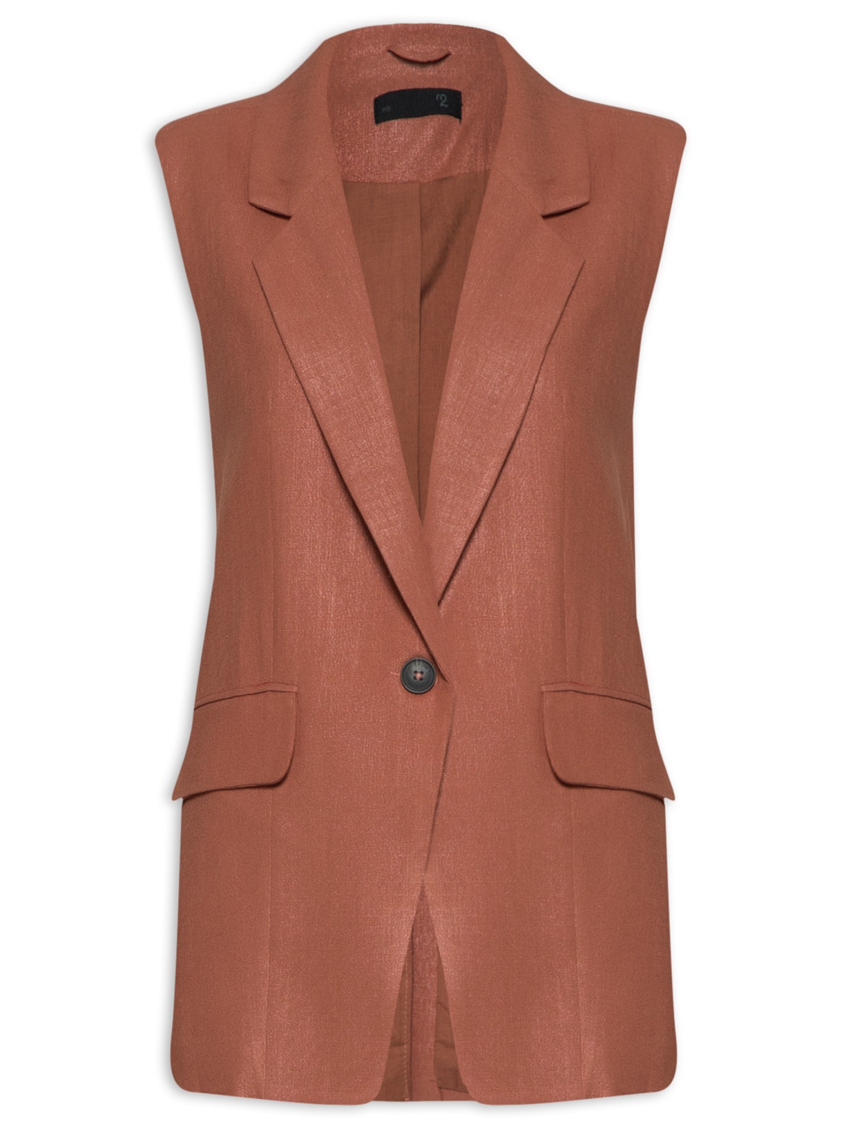 Colete Feminino Botão Único Com Bolsos Marrom '2Essential