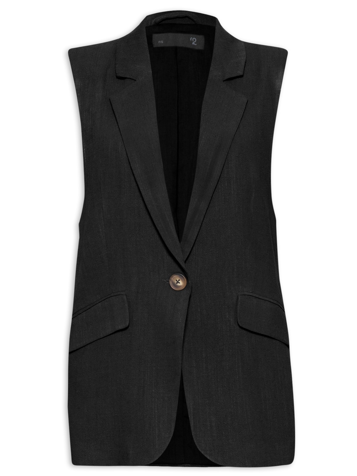 Colete Feminino Botão Único Com Bolsos - Preto