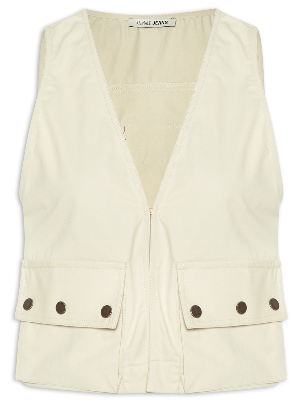 Colete Feminino Cargo Bege Animale Jeans