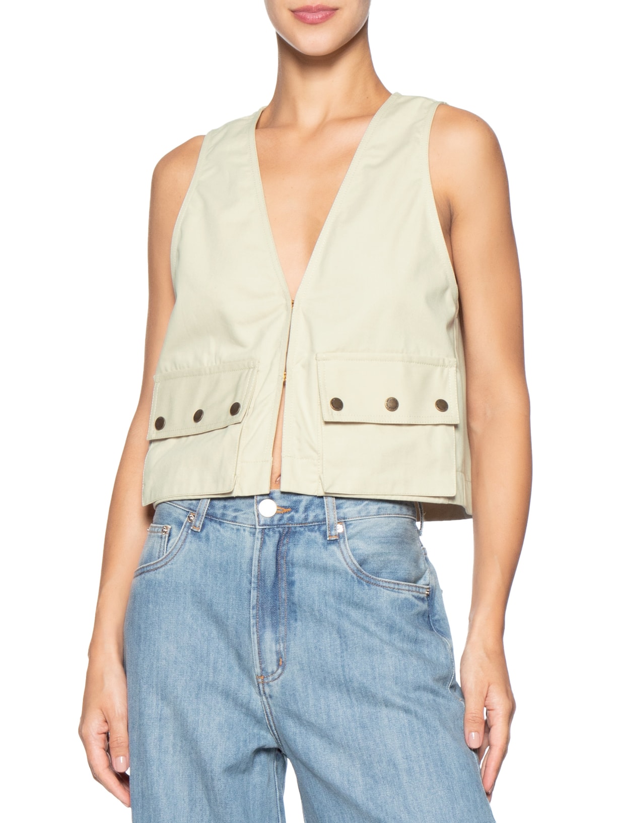 Colete Feminino Cargo Bege Animale Jeans