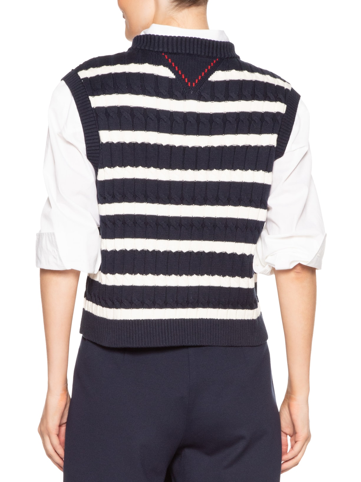 Colete Feminino Co Cable Mid V-Neck Vest Azul Tommy Hilfiger