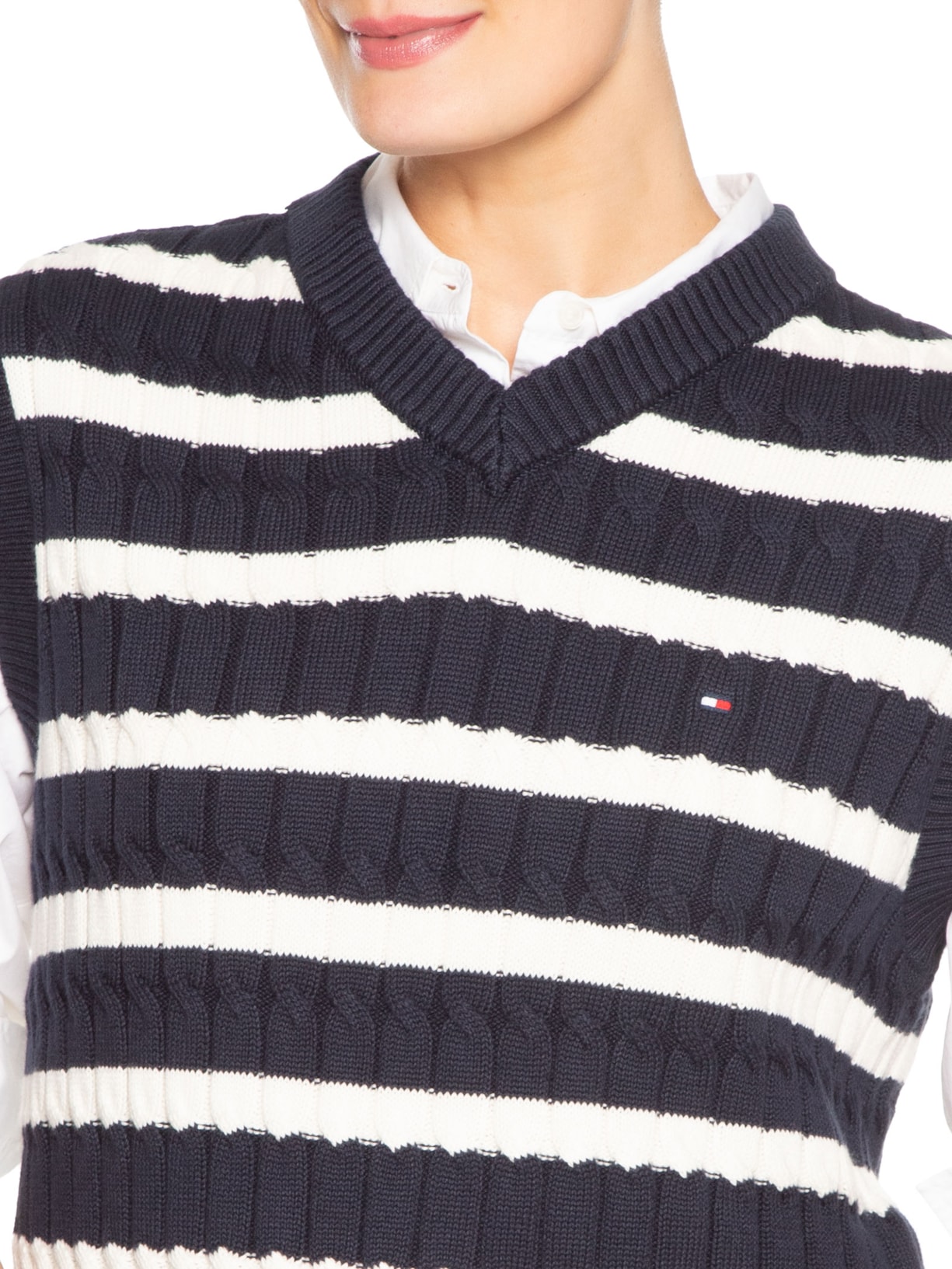 Colete Feminino Co Cable Mid V-Neck Vest Preto Tommy Hilfiger