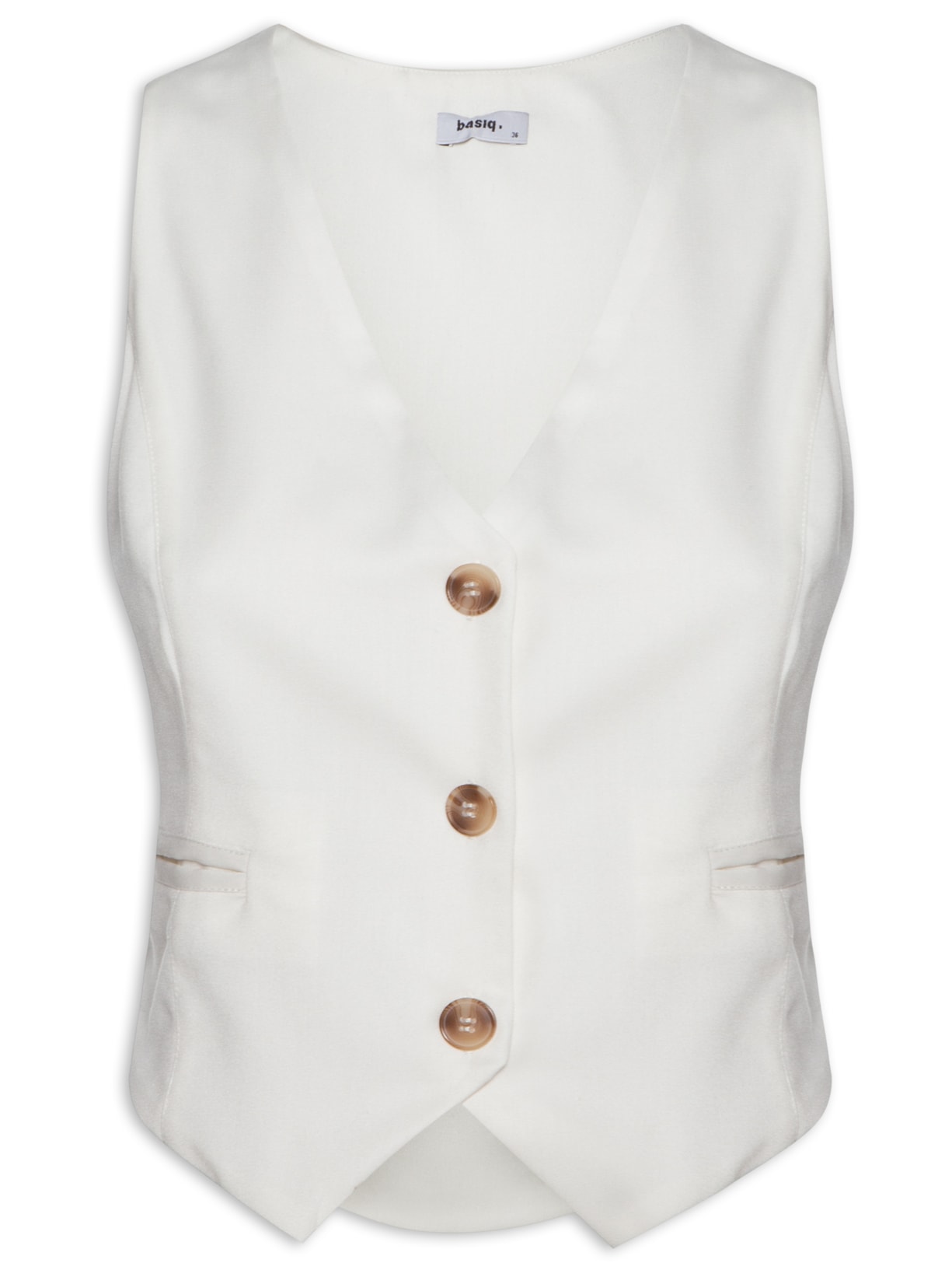 Colete Feminino Com Botões e Bolsos Frontais - Off White