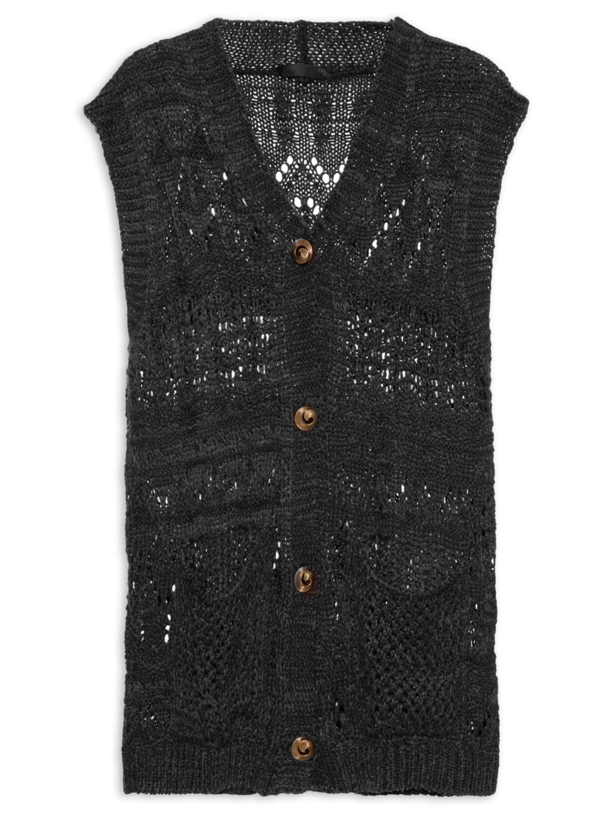 Colete Feminino Com Botões Em Tricot Preto '2Essential