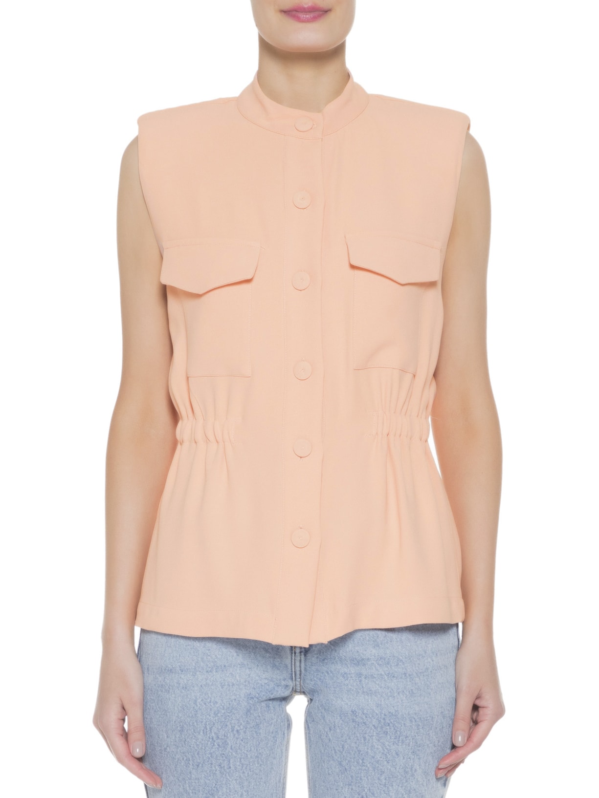 Colete Feminino Com Dois Bolsos Em Crepe Rosa '2Essential