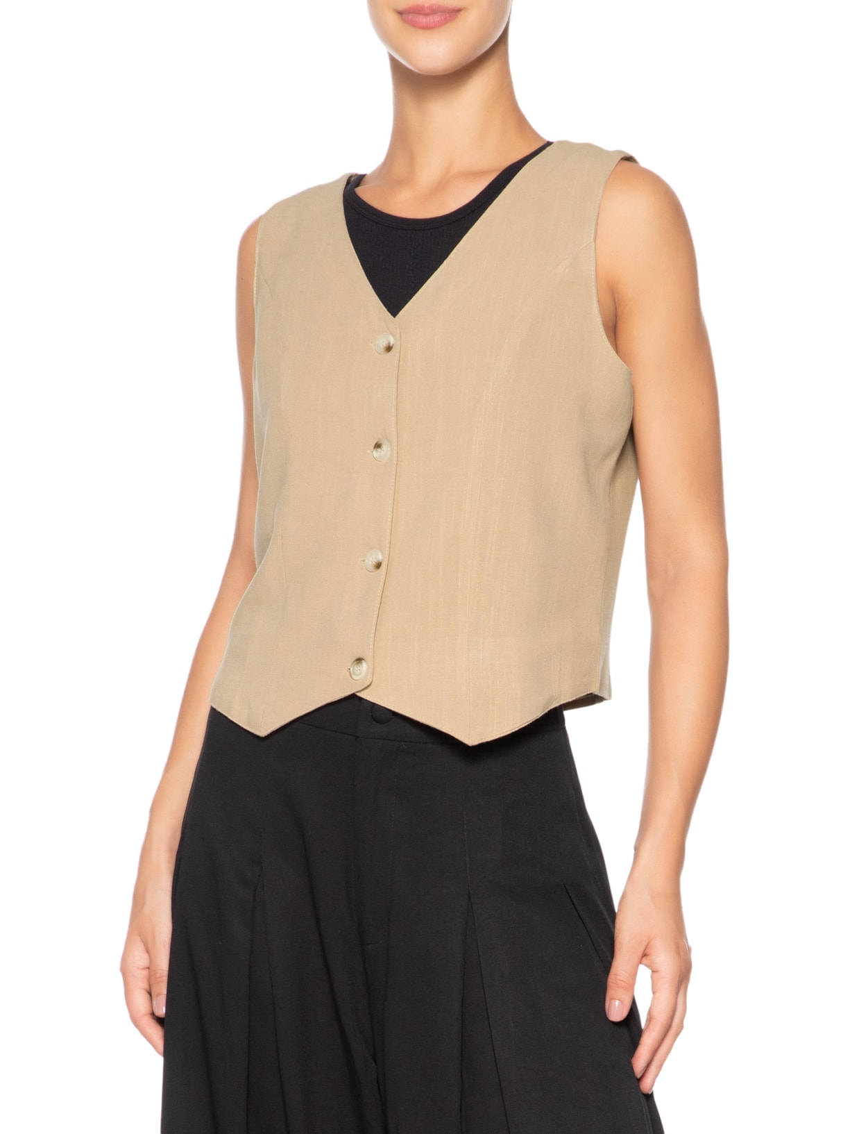 Colete Feminino Com Linho Forrado Marrom Basiq