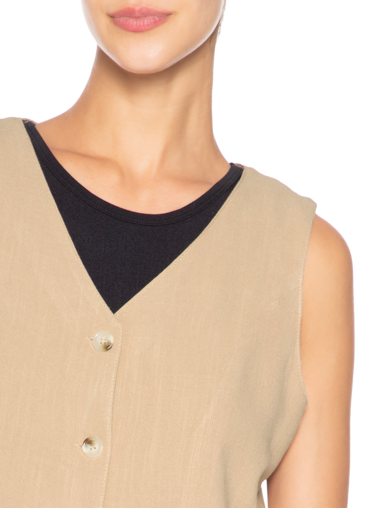 Colete Feminino Com Linho Forrado Marrom Basiq