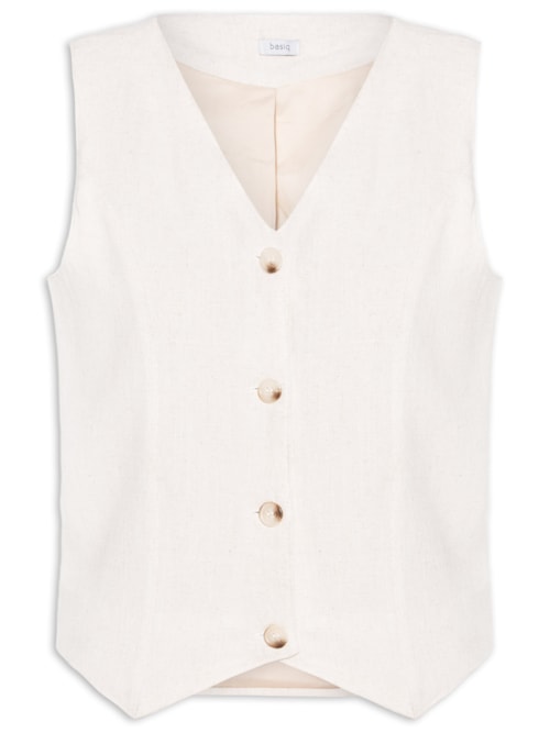 Colete Feminino Com Linho Forrado - Off White
