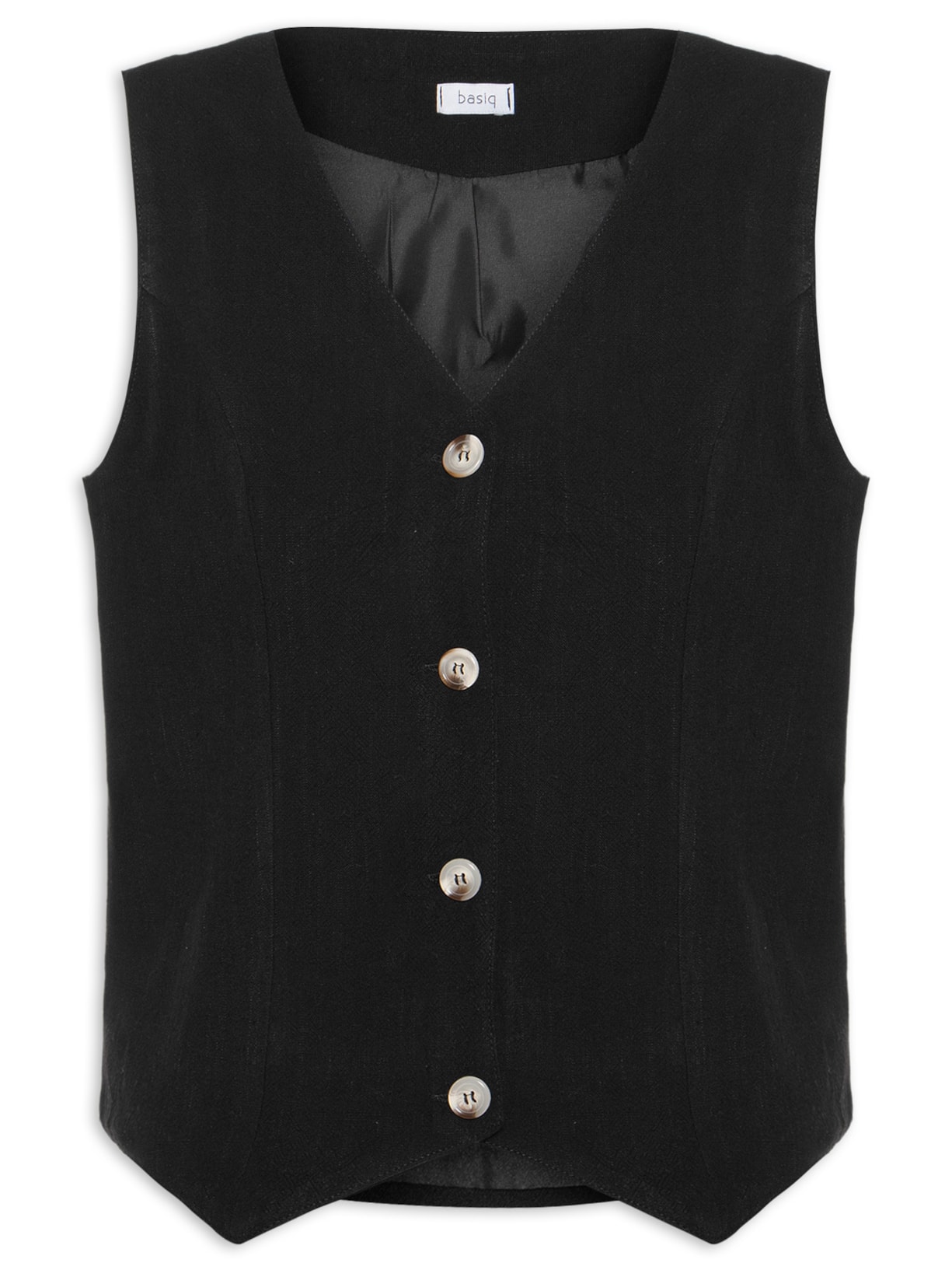 Colete Feminino Com Linho Forrado Preto Basiq