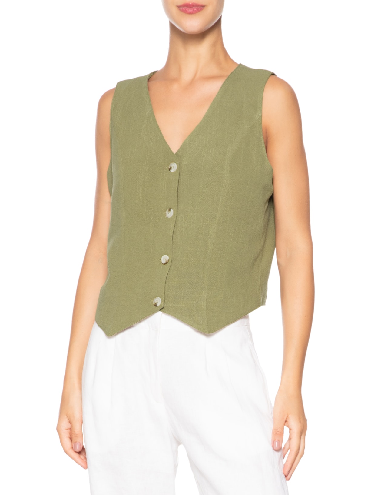 Colete Feminino Com Linho Forrado Verde Basiq