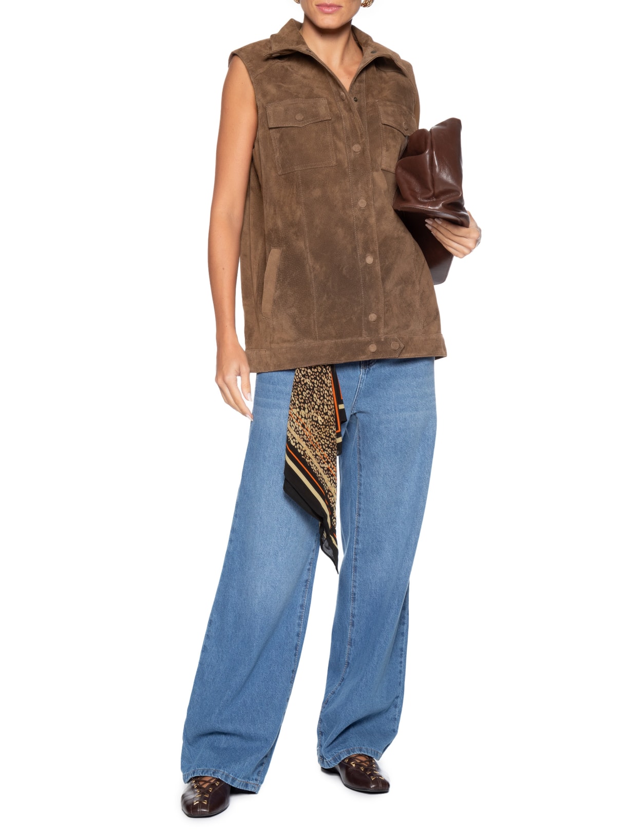 Colete Feminino Couro Infinity Oversized Marrom Studio Kalline