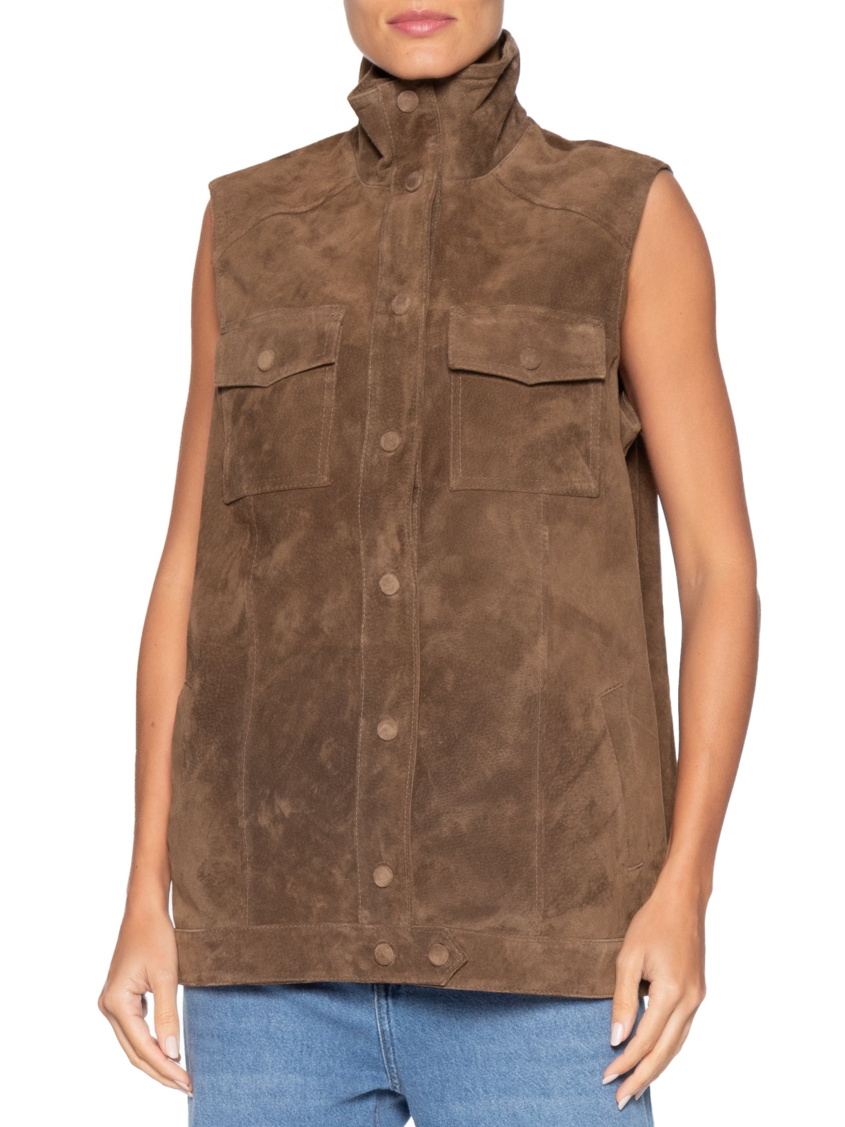 Colete Feminino Couro Infinity Oversized Marrom Studio Kalline