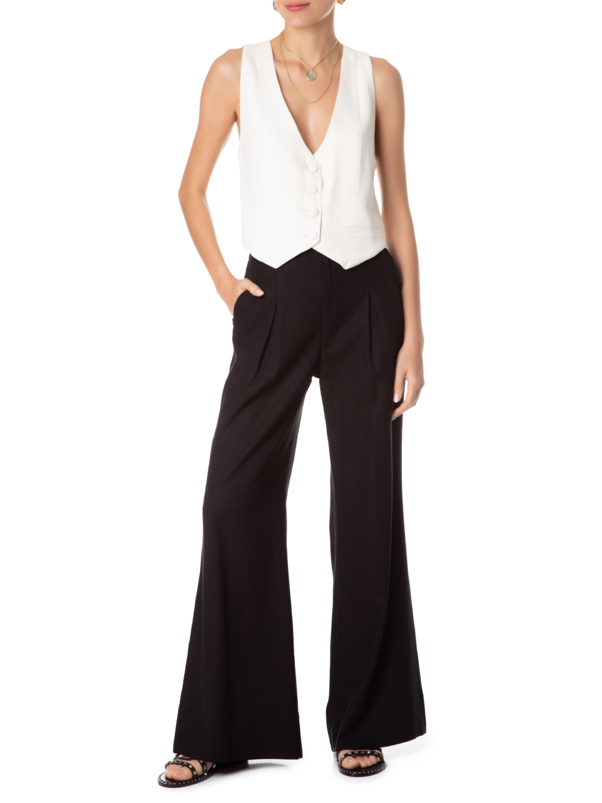 Colete Feminino Crepe Alfaiataria Off White Maria Filó