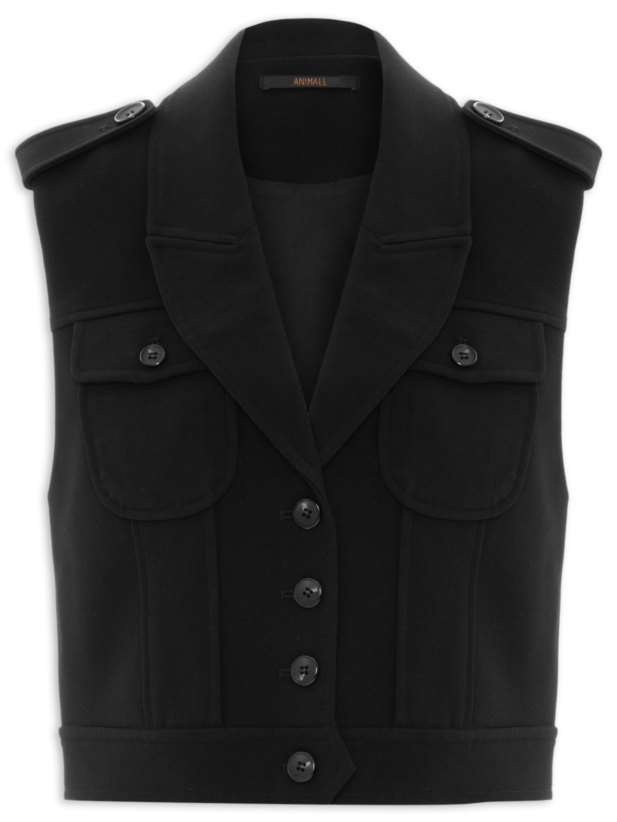 Colete Feminino Cropped Com Bolsos Preto Animale