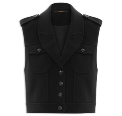 Colete Feminino Cropped Com Bolsos - Preto