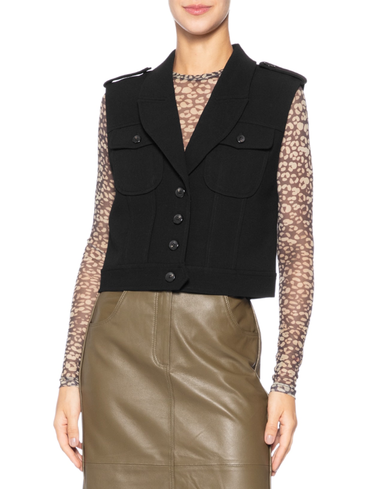 Colete Feminino Cropped Com Bolsos Preto Animale