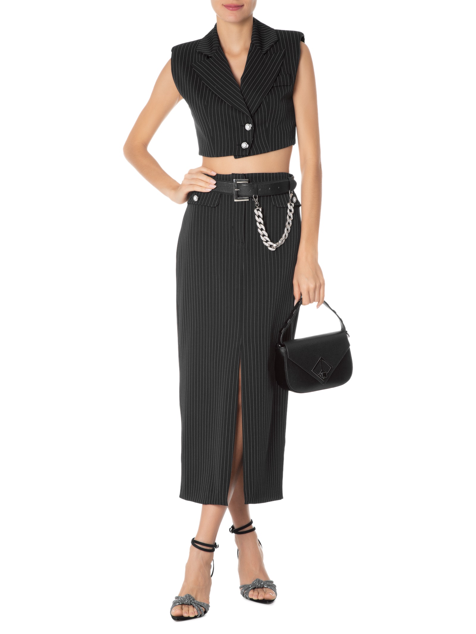 NXT LVL - Colete Feminino Cropped Risca De Giz - Preto