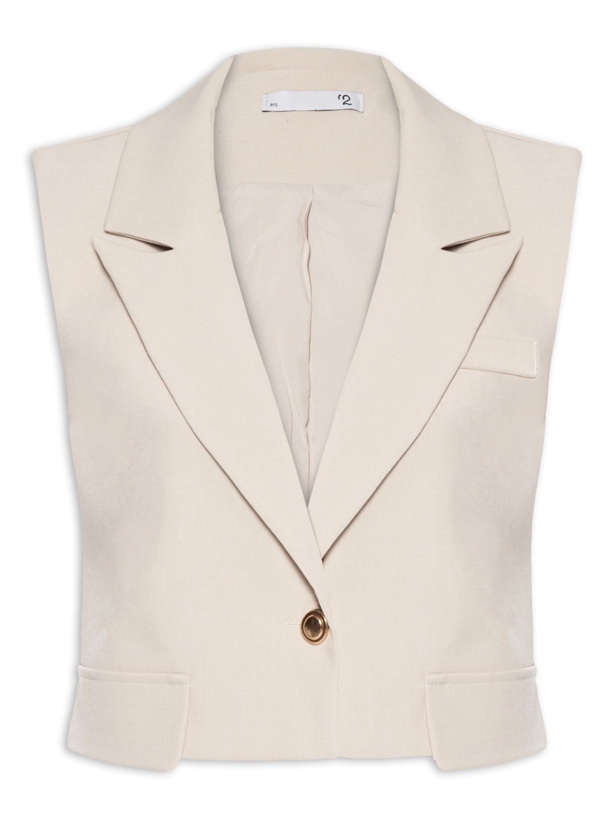 Colete Feminino Curto Em Alfaiataria - Bege