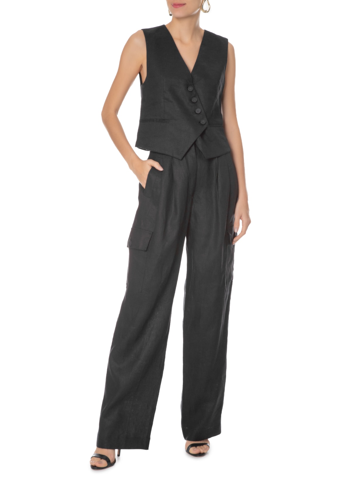 Colete Feminino De Linho Preto Animale