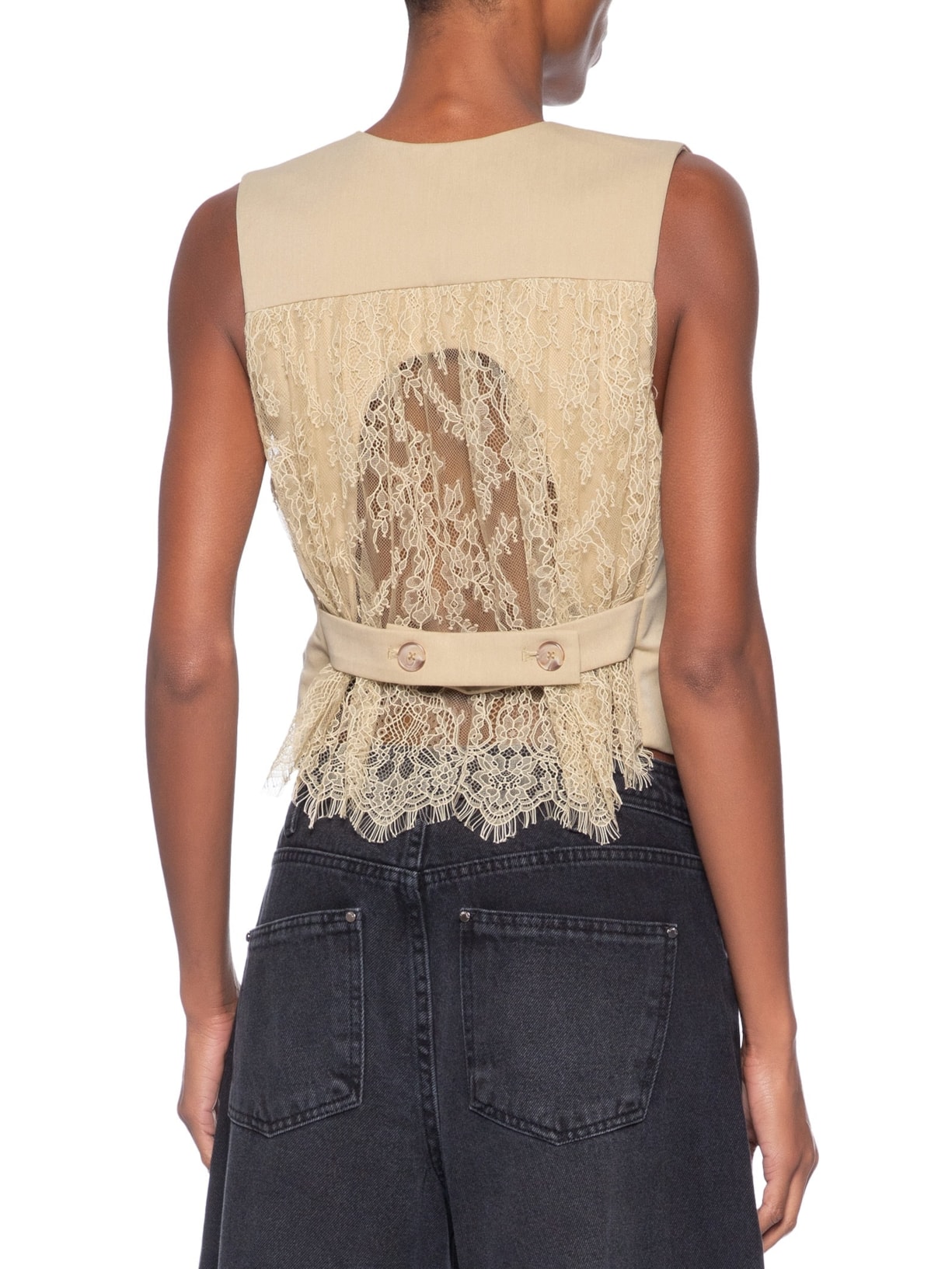 Colete Feminino De Renda Costas Bege Animale