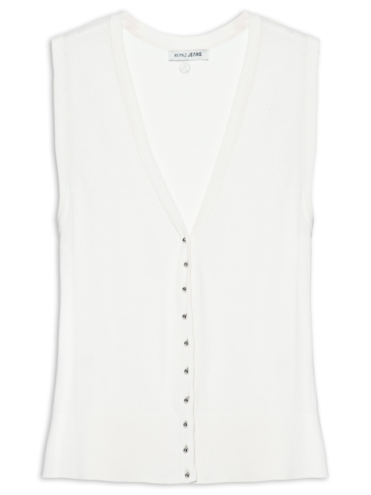 Colete Feminino De Tricot Com Botão De Metal - Off White
