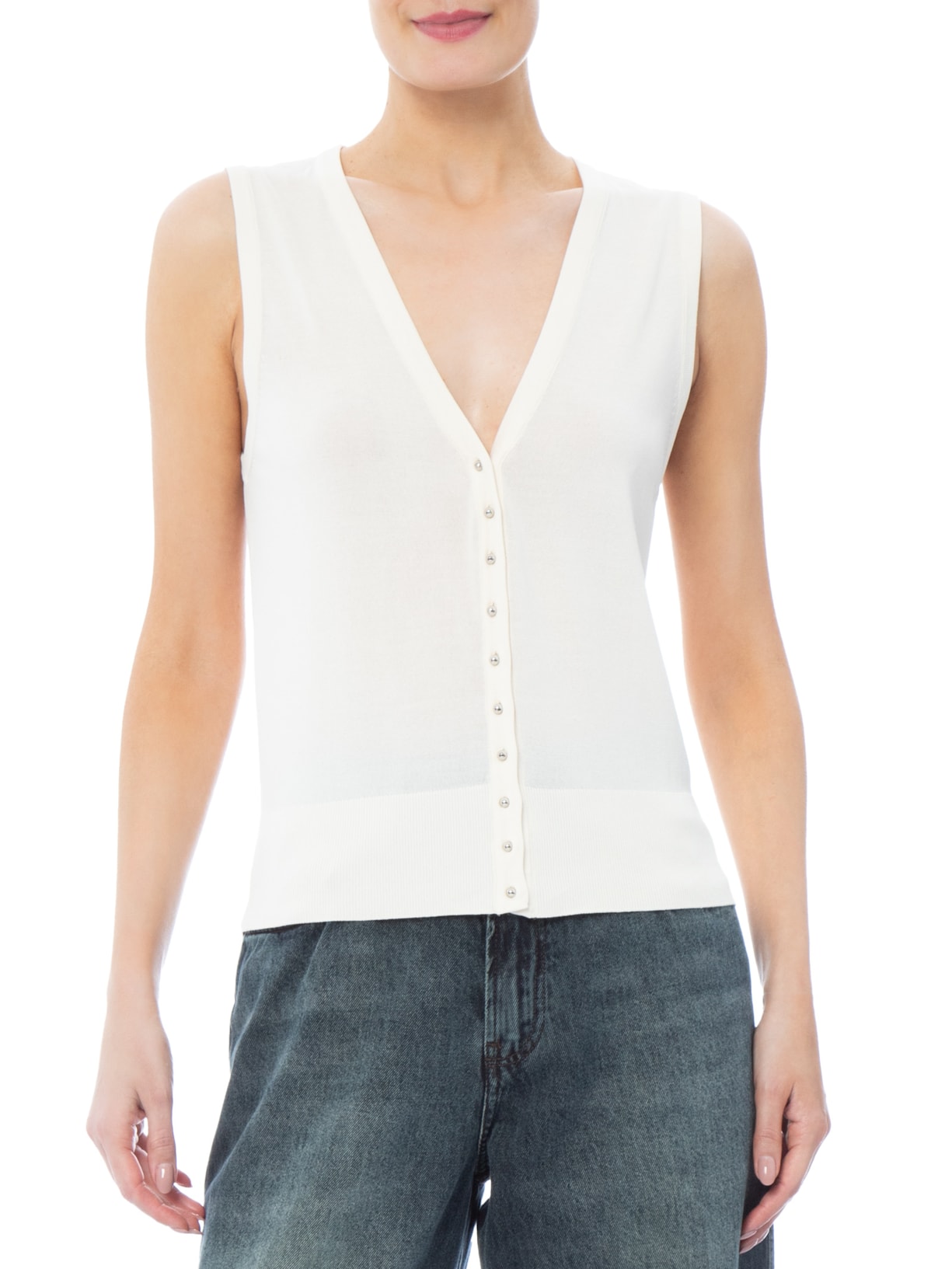Colete Feminino De Tricot Com Botão De Metal Off White Animale Jeans