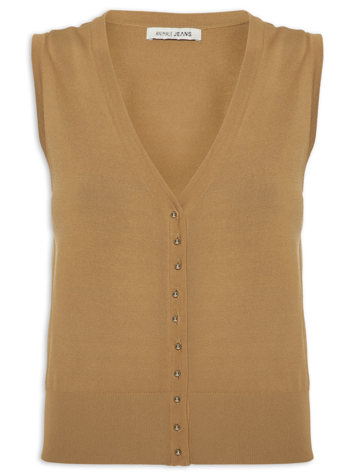 Colete Feminino de Tricot Com Botão de Metal – Marrom