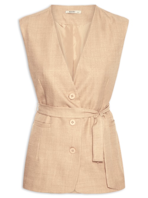 Colete Feminino Decote V Com Faixa - Bege