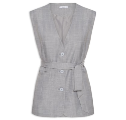 Colete Feminino Decote V Com Faixa - Cinza